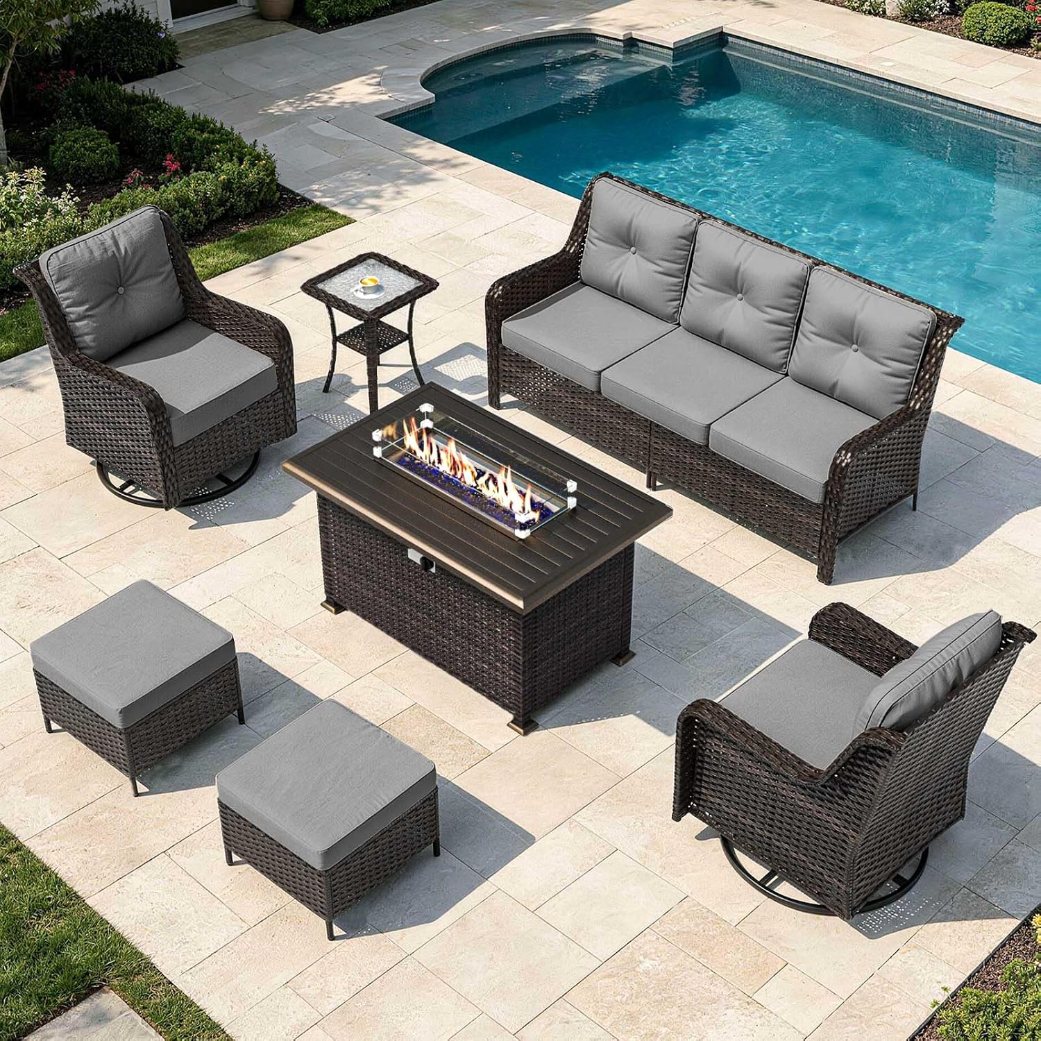 Outdoor Furniture Bali - 7-częściowy zestaw mebli ogrodowych, grube wiklinowe
