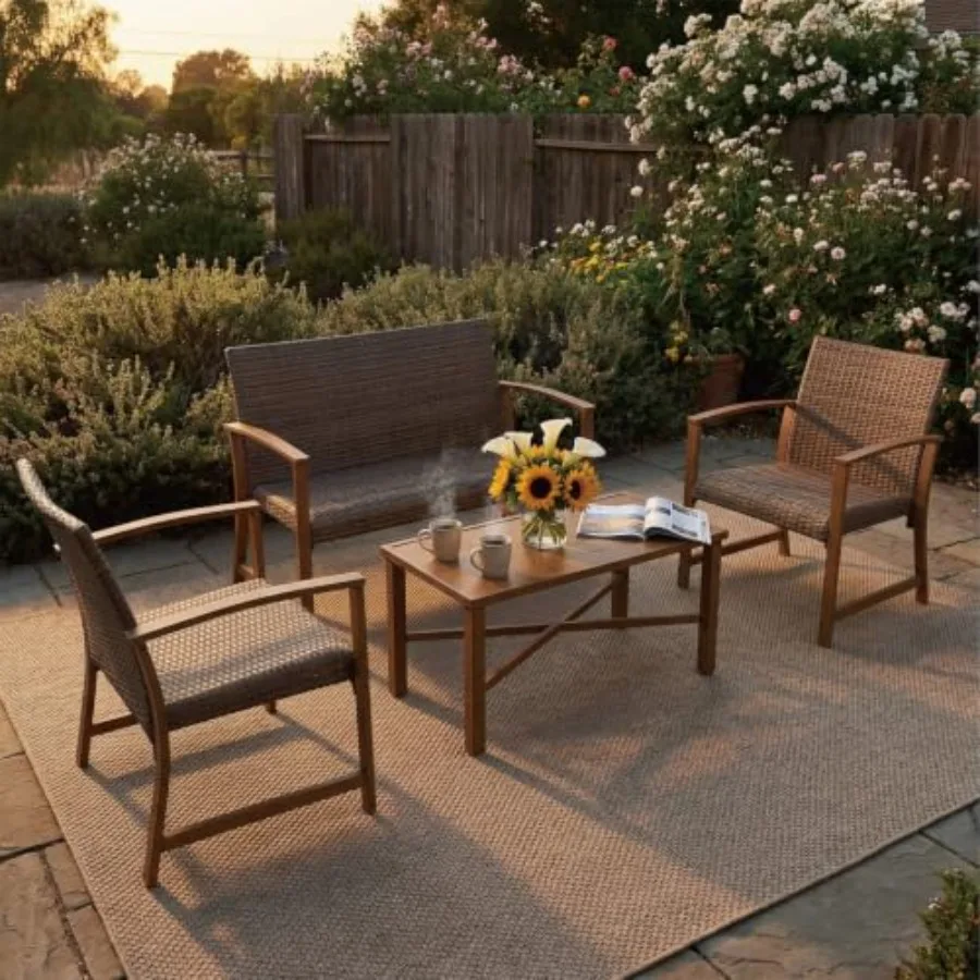 Outdoor Furniture Resin - 4-częściowy zestaw mebli ogrodowych z wikliny,