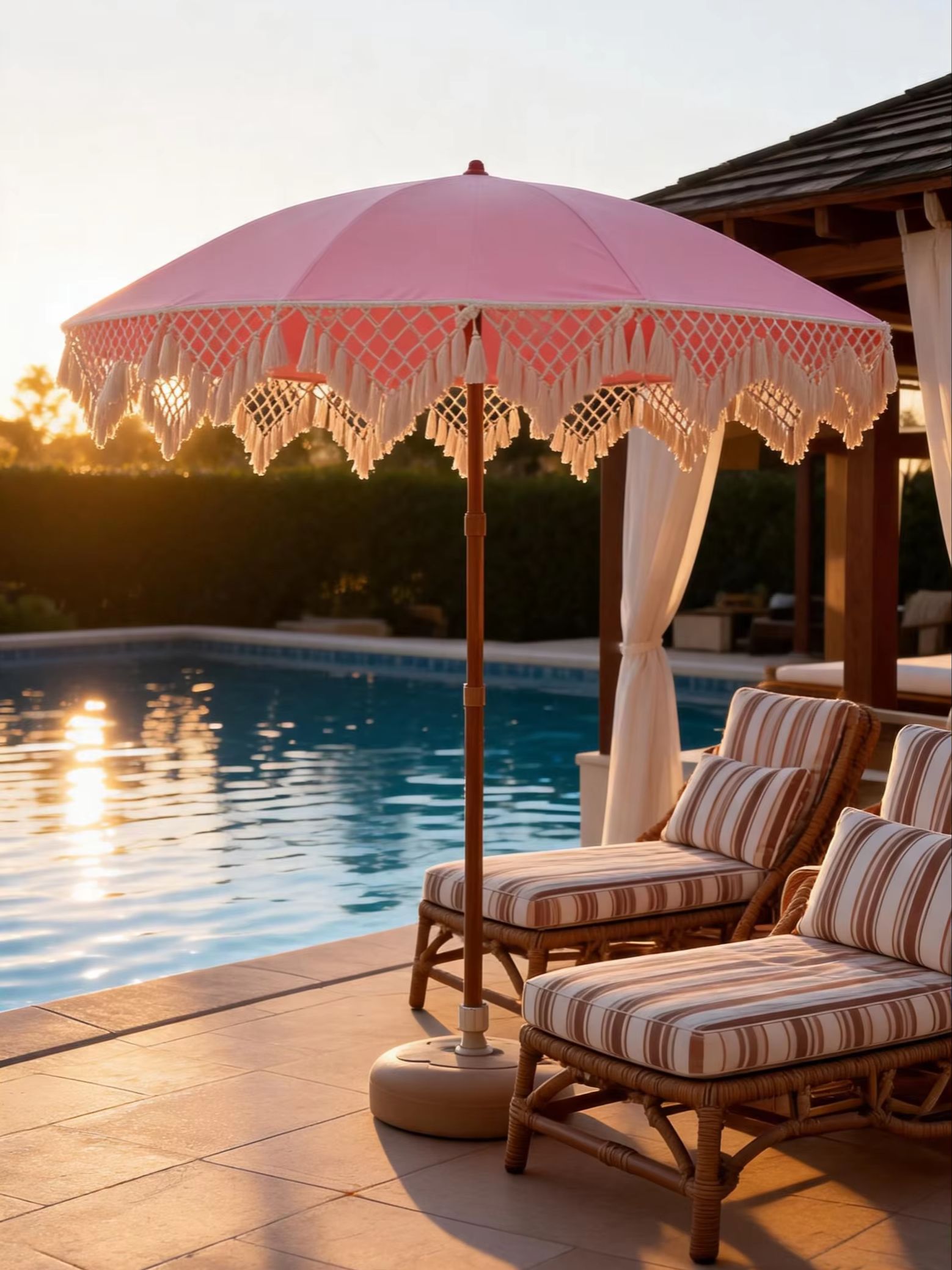 Outdoor Furniture With Umbrella - Biały parasol ogrodowy w stylu bohemy