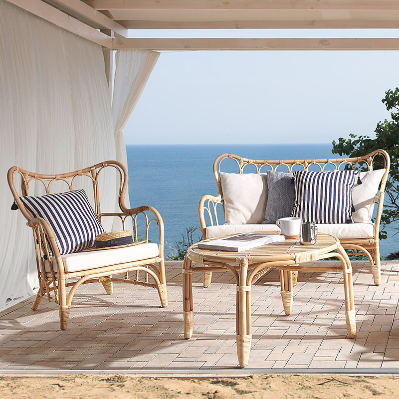 Outdoor Furniture Indonesia - Naturalna rattanowa sofa ogrodowa dwuosobowa rattanowa