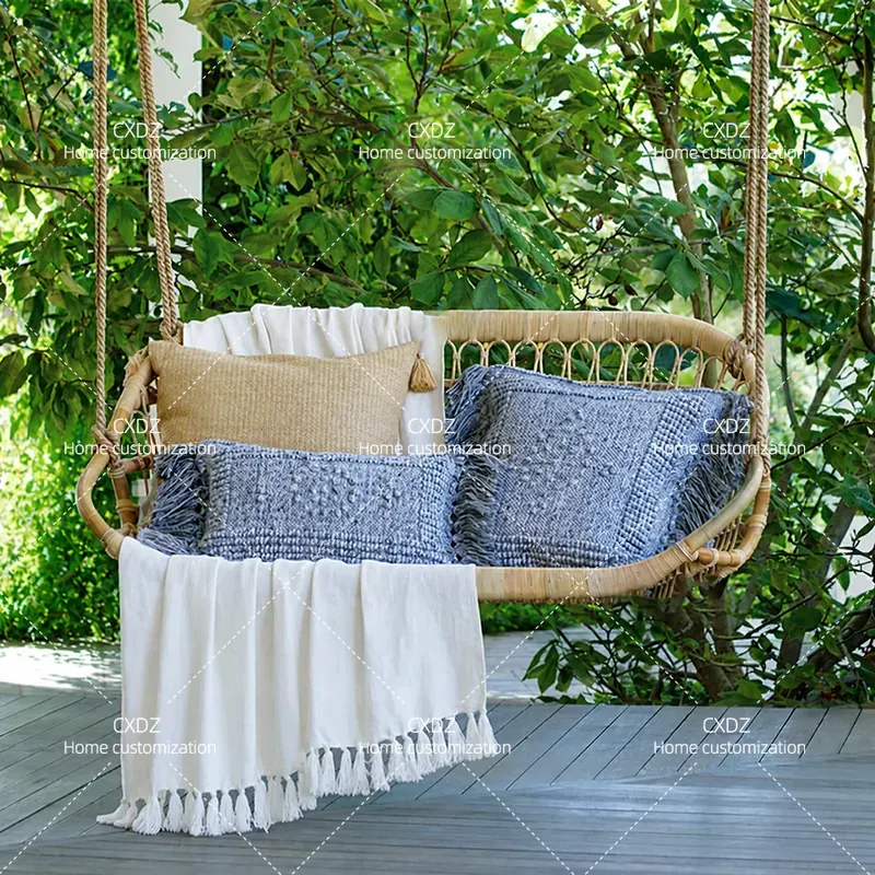 Outdoor Furniture Bali - Podwójne wiszące krzesło rattanowe na zewnątrz,
