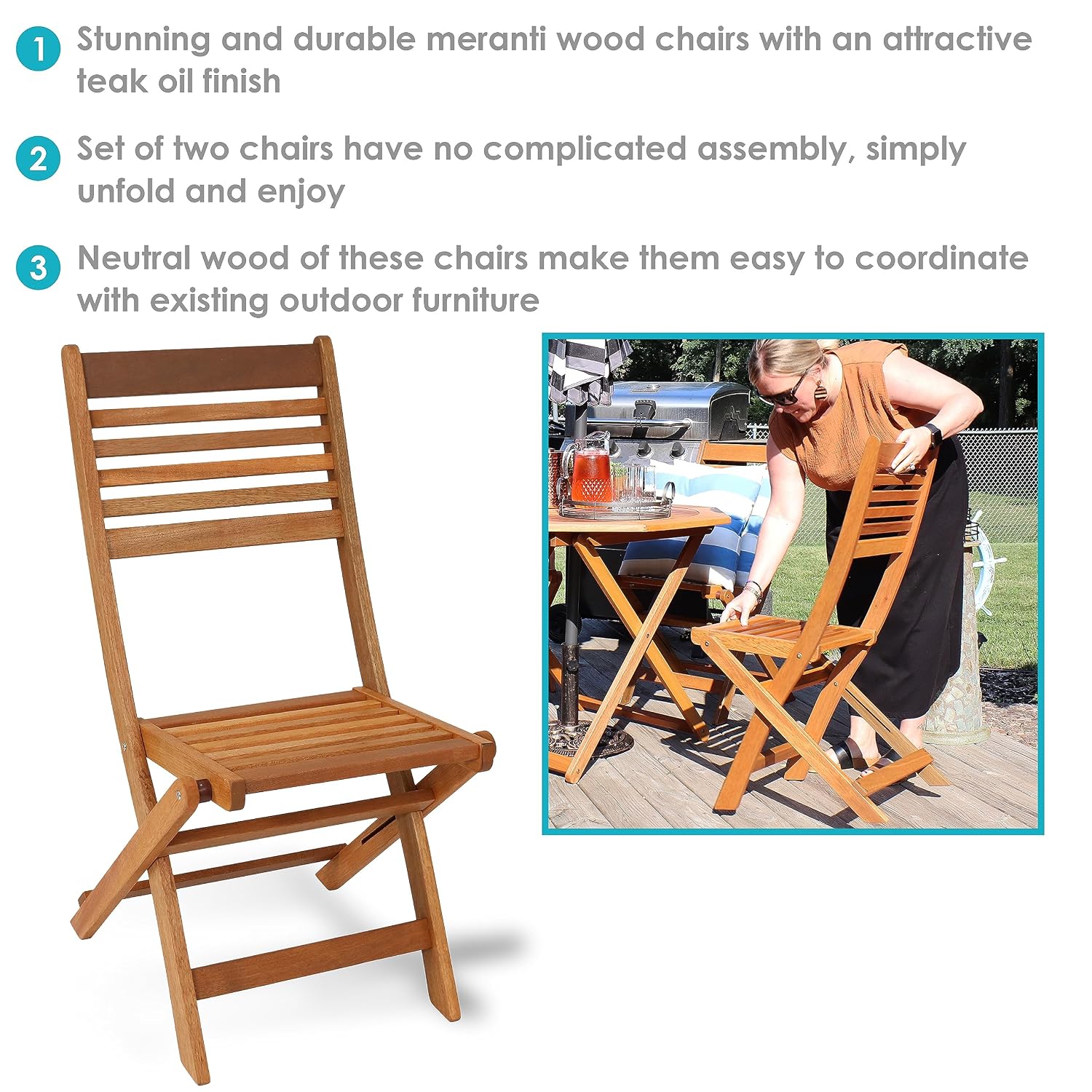 Zestaw 2 składanych drewnianyc – Outdoor Furniture Oil Teak recenzja i cena