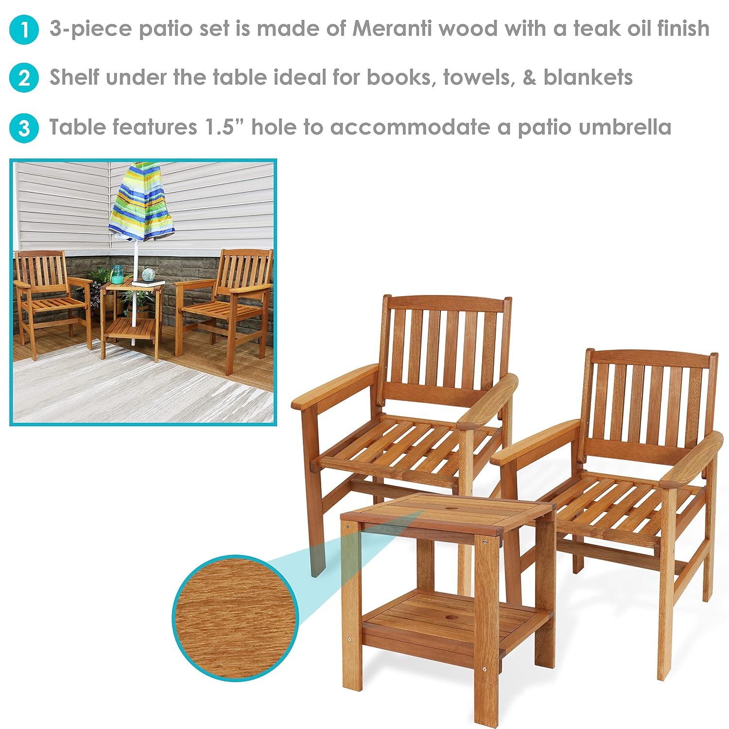 3-częściowy zestaw mebli ogrod – Outdoor Furniture Oil Teak recenzja i cena